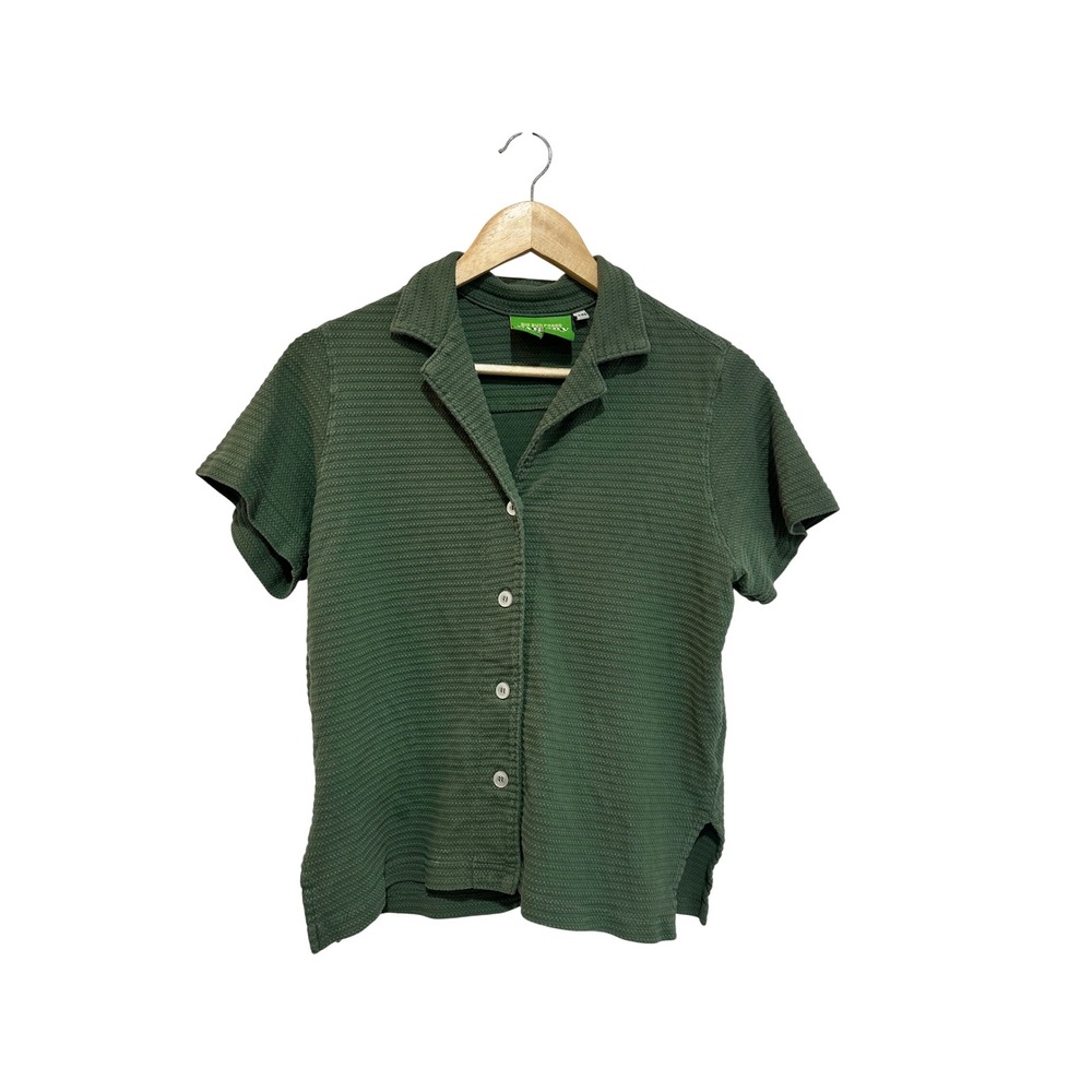 Big Bud Press Pantry Button Up Shirt Green Cotton Textured Short Sleeve XXS